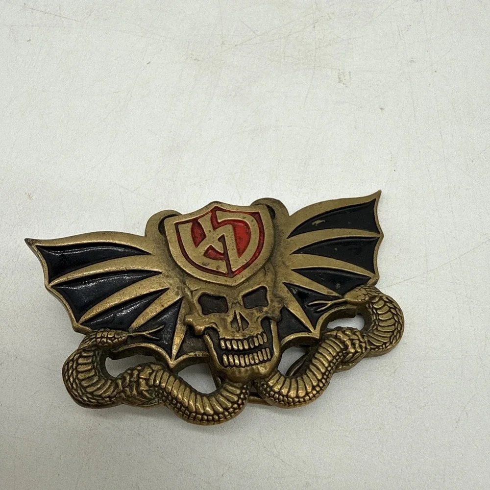 Vintage 1982 Harley Davidson Solid Brass Belt Buckle #6280 Snake & Skull